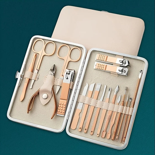 Rose Gold Stainless Steel Manicure Pedicure Kit - Professional Nail Care Set